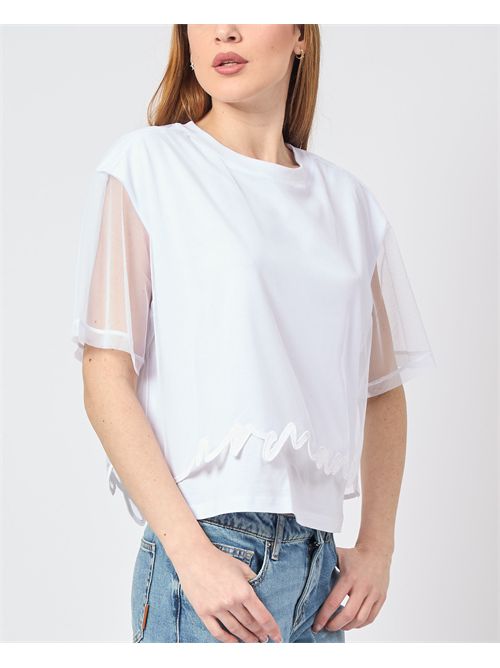 AX women's t-shirt with sheer sleeve ARMANI EXCHANGE | XW000541-AF10359U0002